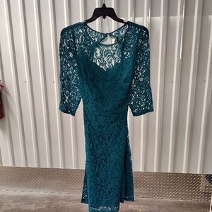 Adrianna Papell Teal Lace Long Sleeve Dress